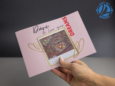 Dare to Live your Dreams with Owl Aboriginal Art by Mirree A6 PostCard Single